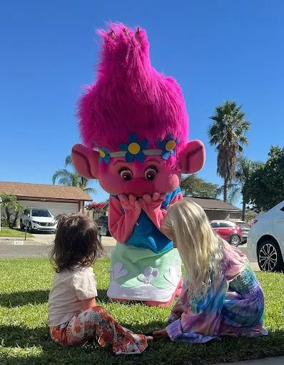 Pink Troll party character in Raleigh-Durham